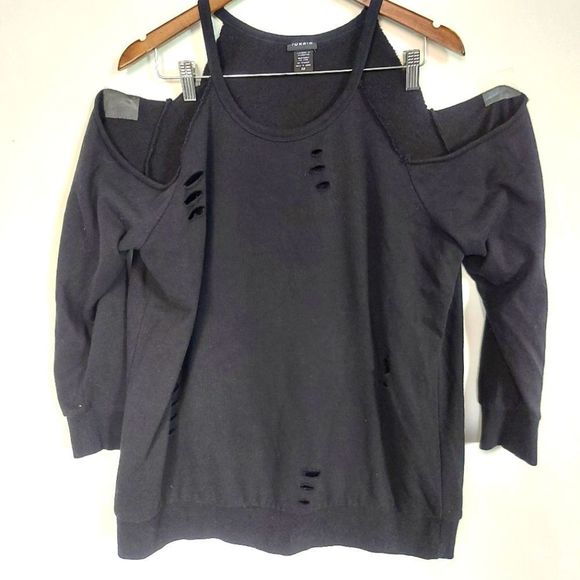 torrid Sweaters - Torrid Destructed Black Popover Sweater Cold Shoulder Size 00 US 10